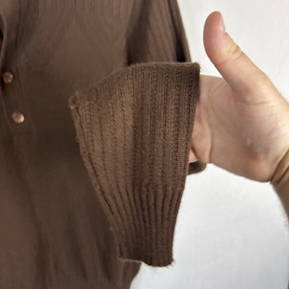 Vintage Caldwell Of Canada Brown Knit Long Sleeve Polo Sweater Men’s M 79s Disco - Picture 5 of 6